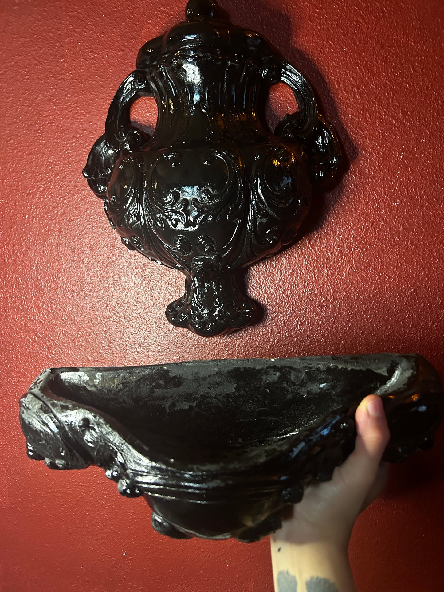 Vintage Gothic Plaster Wall Faux Fountain and Planter