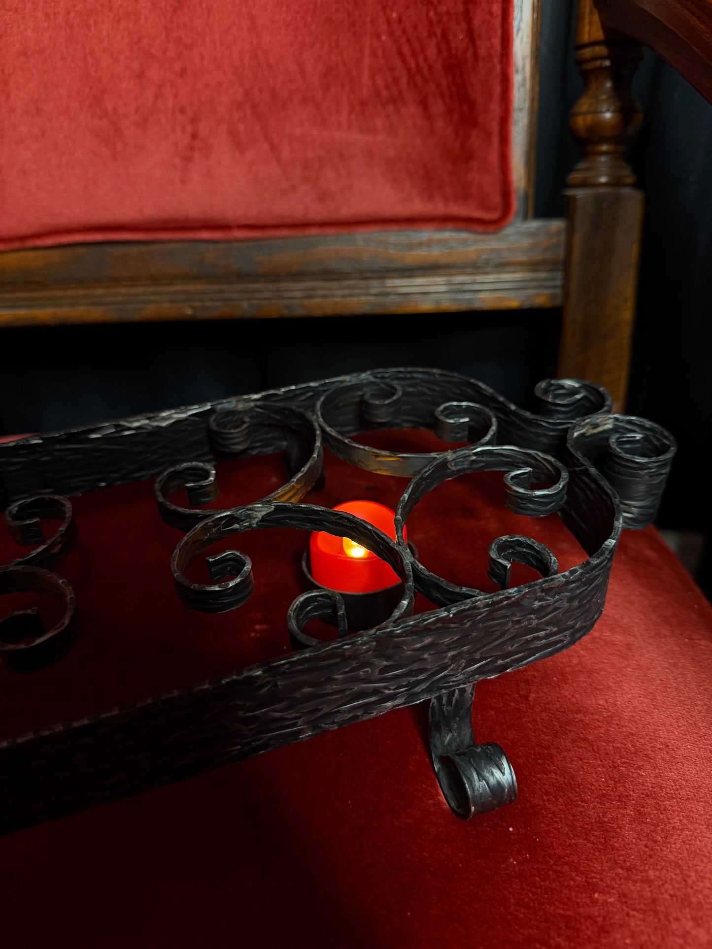 Wrought Iron Black Metal Double Candle Warmer