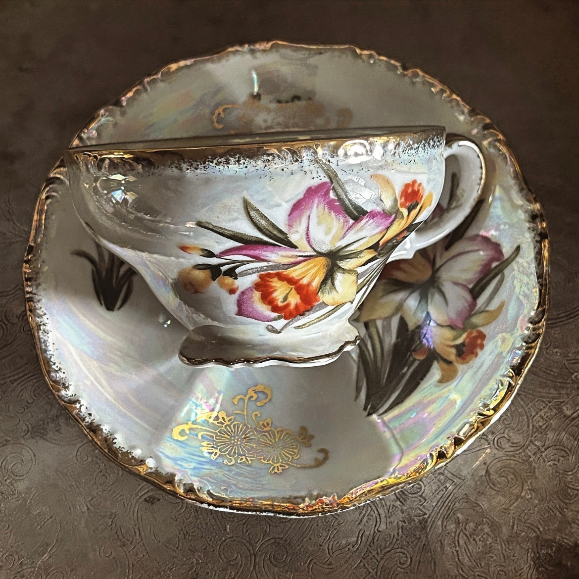 Daffodil Floral Bouquet Tea Cup and Saucer