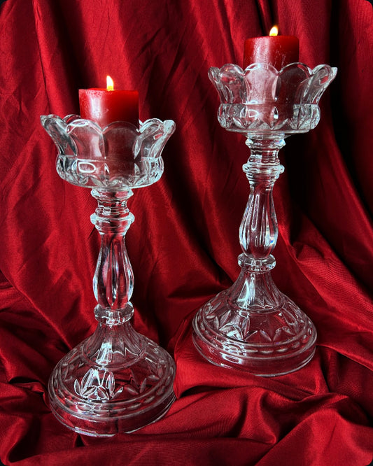 Vintage Set Bohemian 24% Lead Crystal Pillar/Taper Mantel Candle Holder Czech