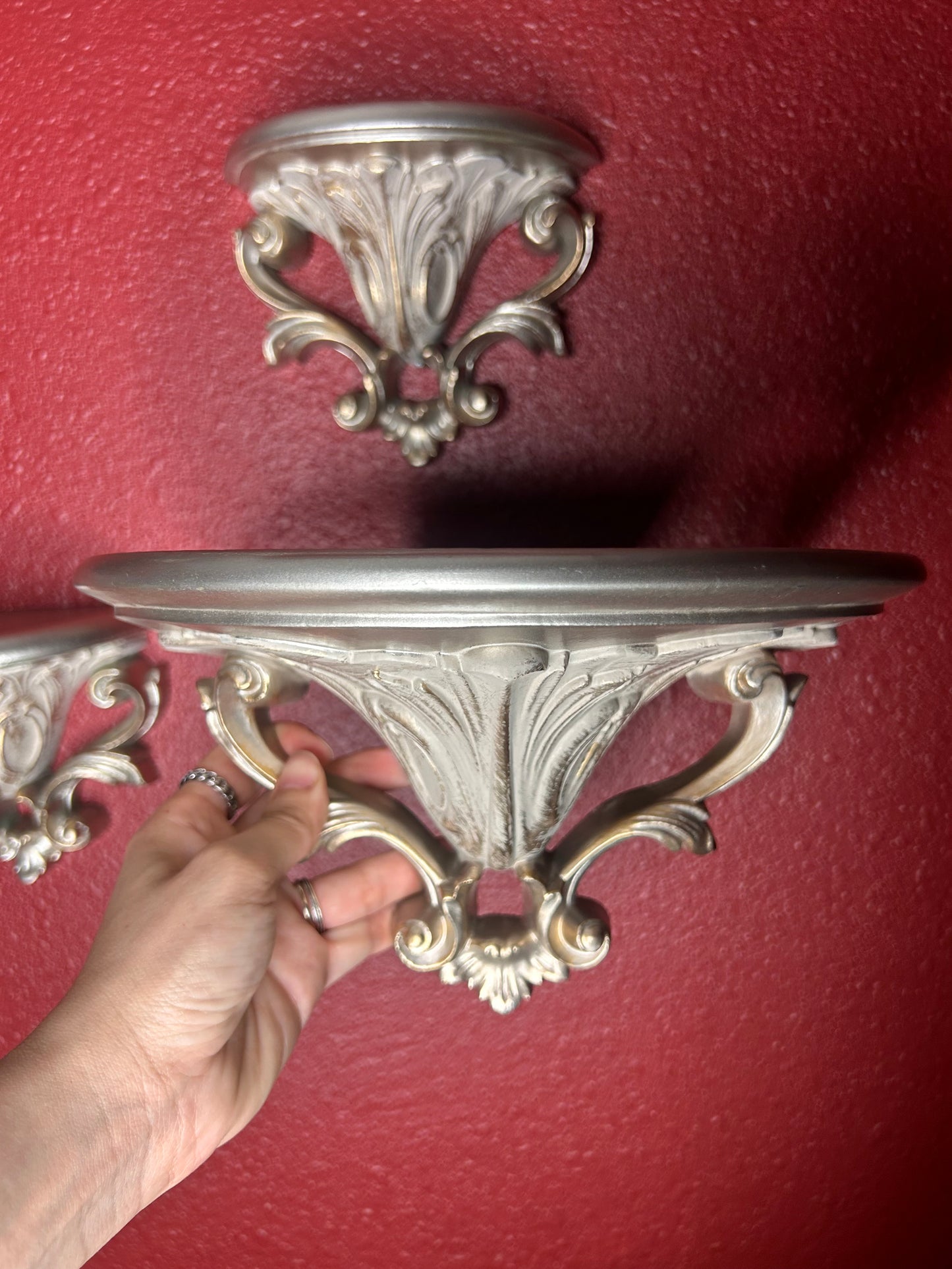 Trio of Gold Shelves and Wall Pockets