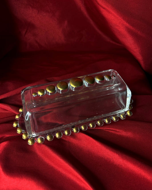 Imperial Glass Candlewick Lidded Butter Dish with Gold Trim