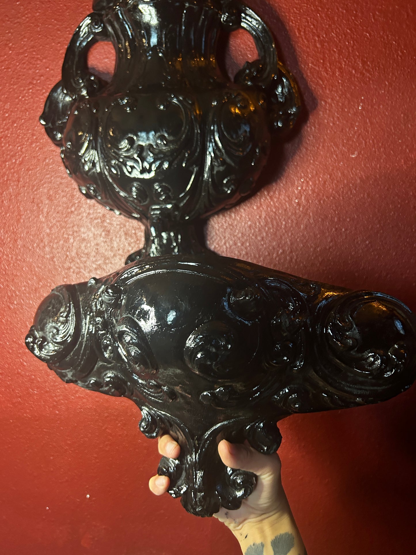 Vintage Gothic Plaster Wall Faux Fountain and Planter