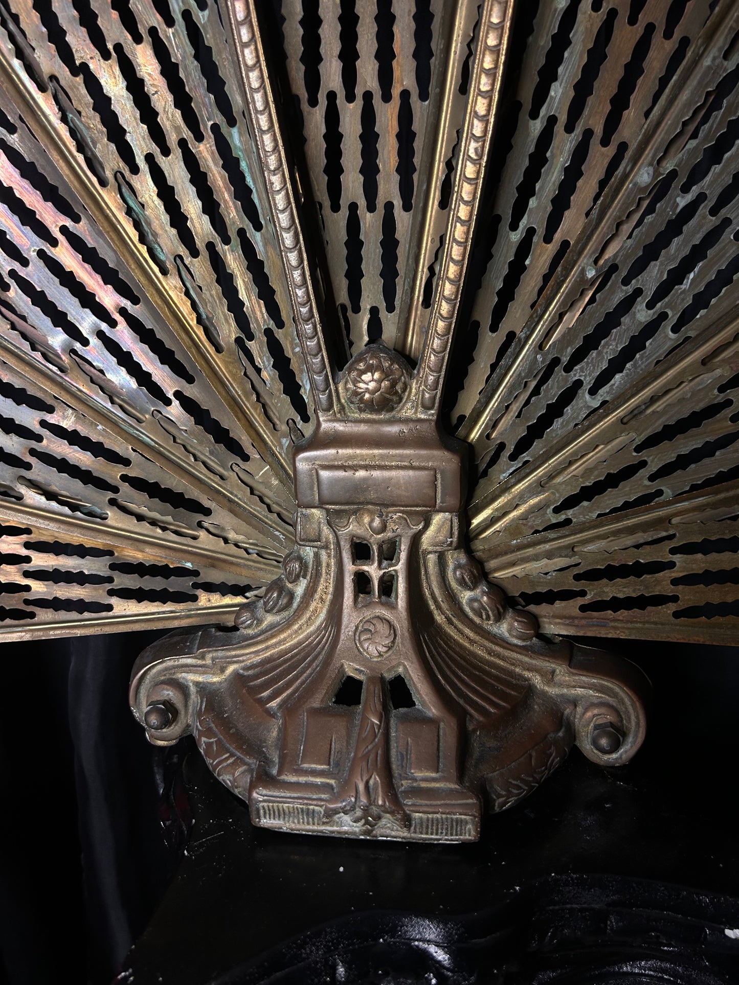 Peacock Brass Fireplace Fan Cameo Design