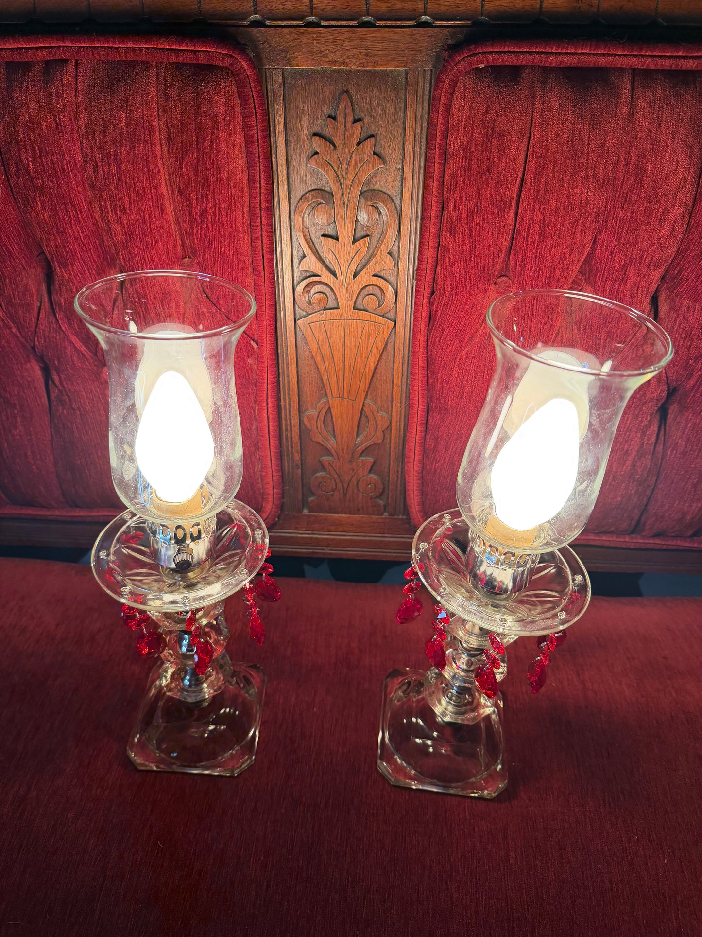 Pair of Blood Red Crystal Glass Lamps