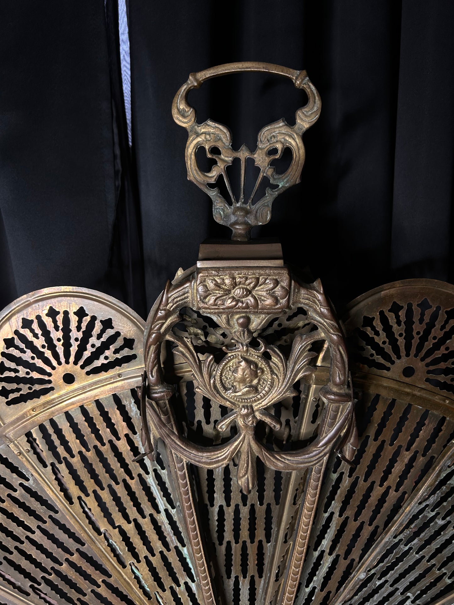 Peacock Brass Fireplace Fan Cameo Design