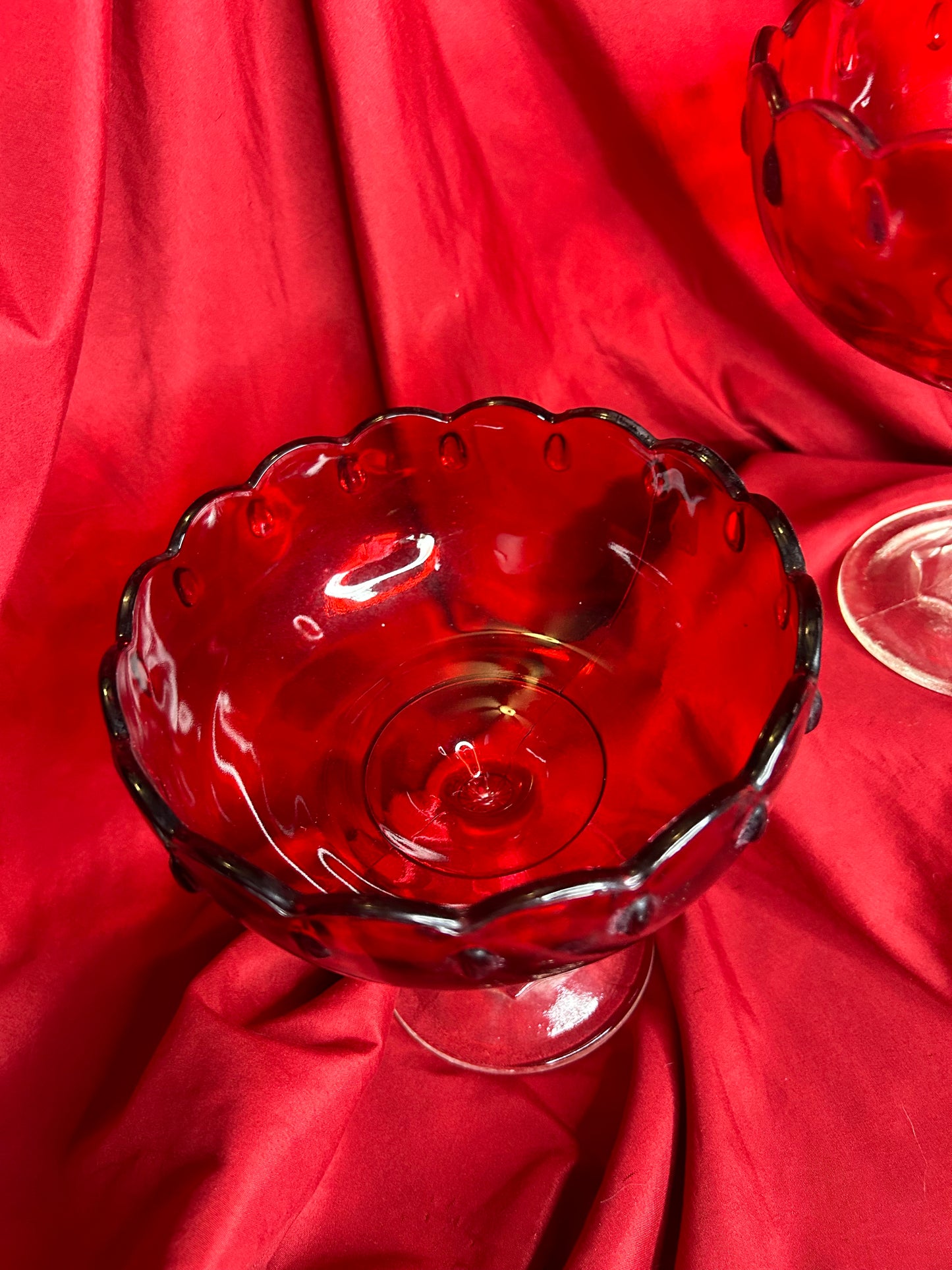 Vintage Pair of Indiana Glass Large Ruby Red Teardrop Compote Dishes