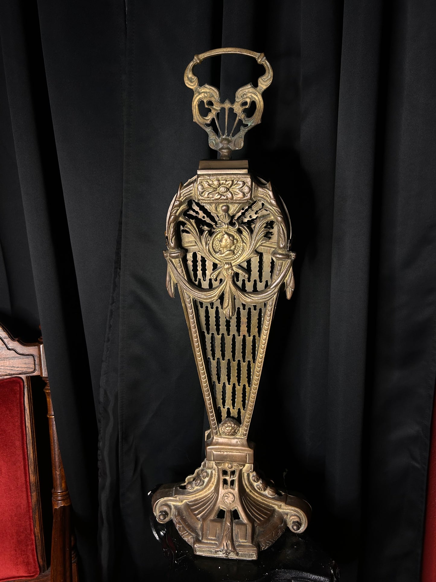 Peacock Brass Fireplace Fan Cameo Design