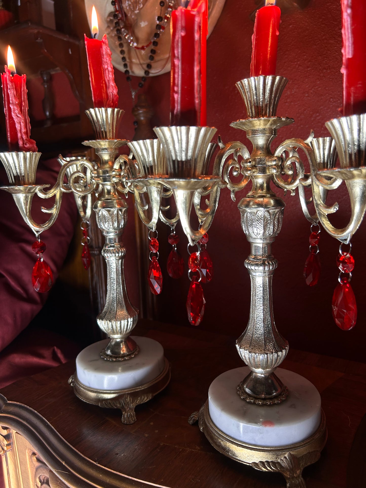 Single Candelabra with Blood Red Crystals