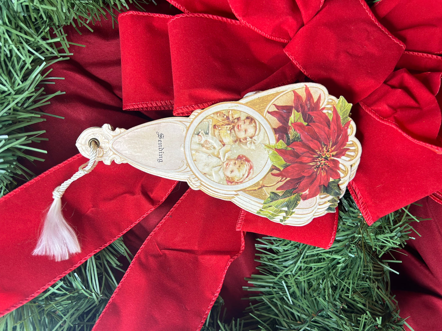Vintage Victorian Reproduction Fan Greeting Christmas Holiday Card