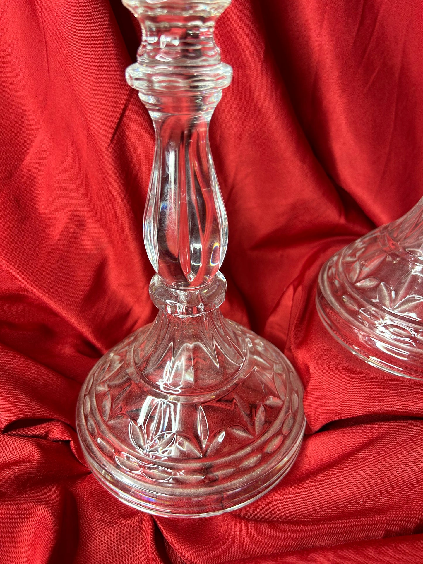 Vintage Set Bohemian 24% Lead Crystal Pillar/Taper Mantel Candle Holder Czech