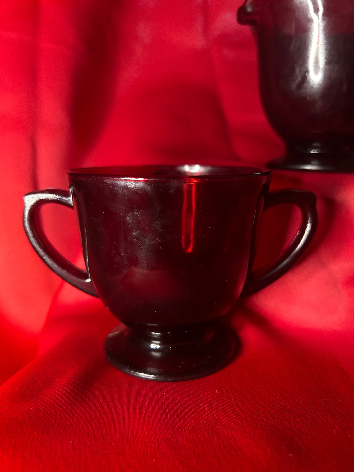 Vintage Anchor Hocking Sugar And Creamer Set Ruby Red