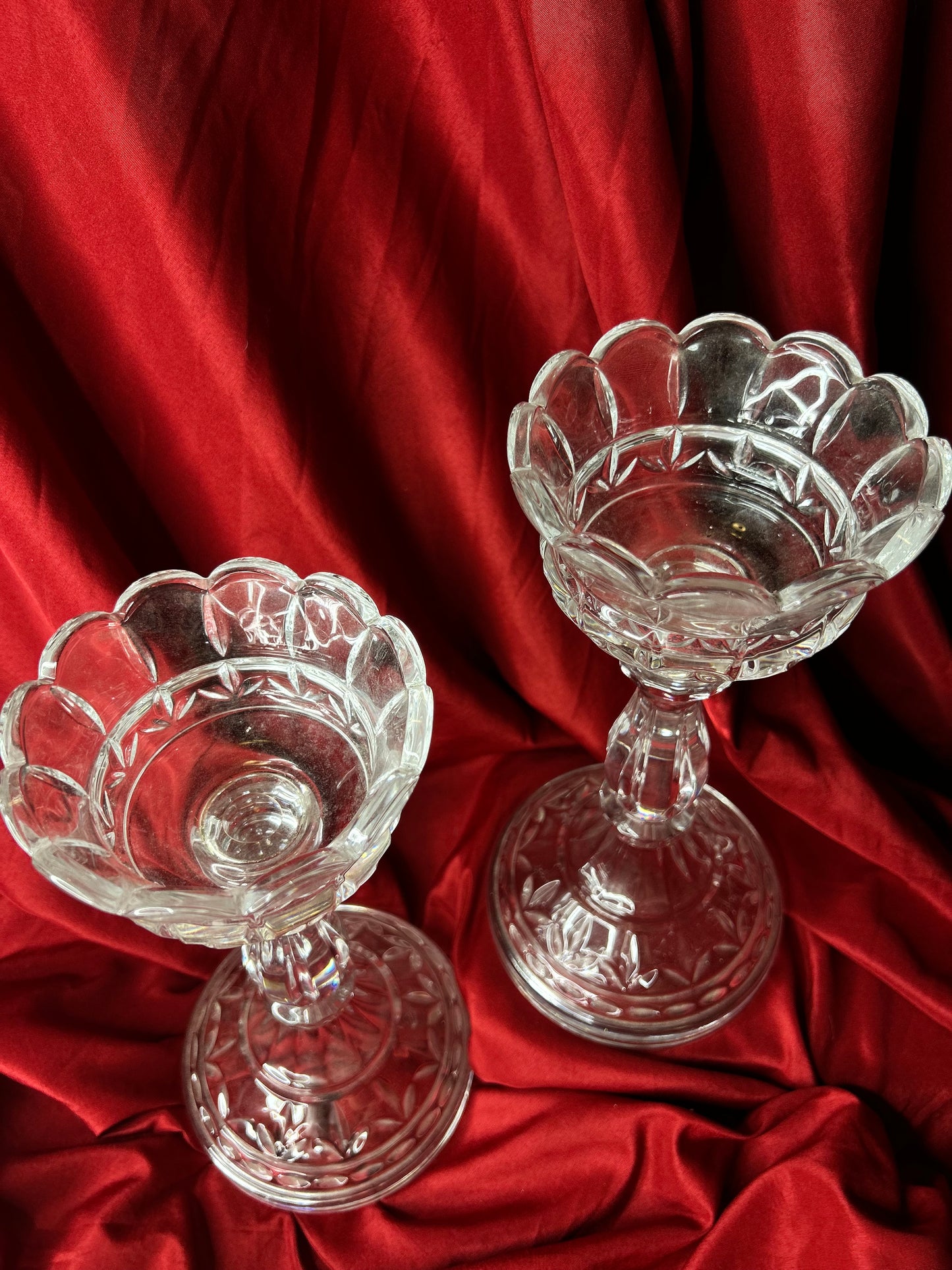 Vintage Set Bohemian 24% Lead Crystal Pillar/Taper Mantel Candle Holder Czech