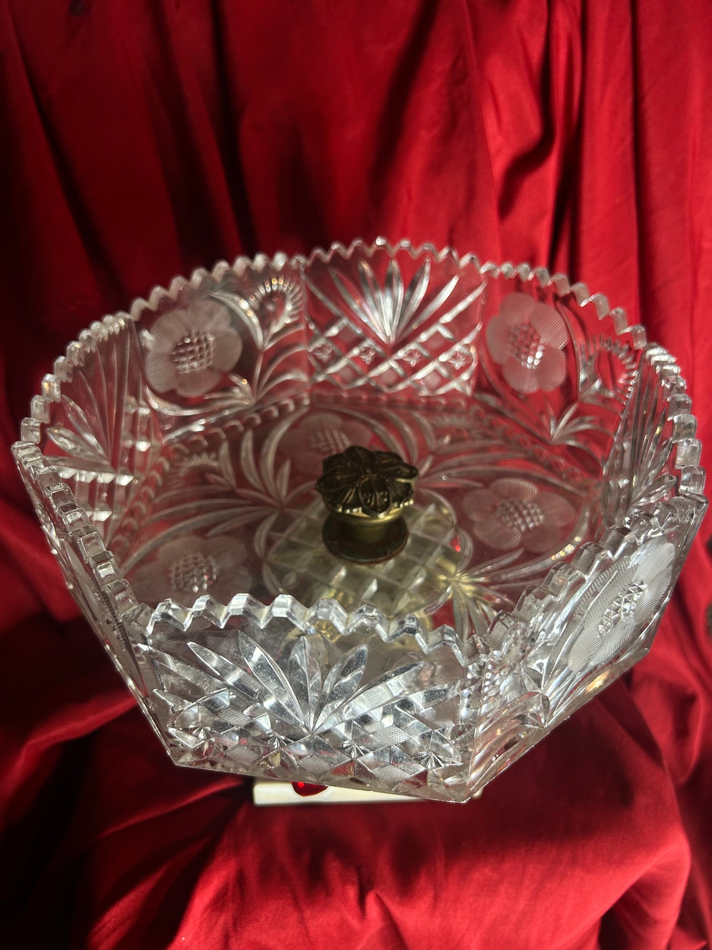 Ornate Red Crystals Compote with Marble Base