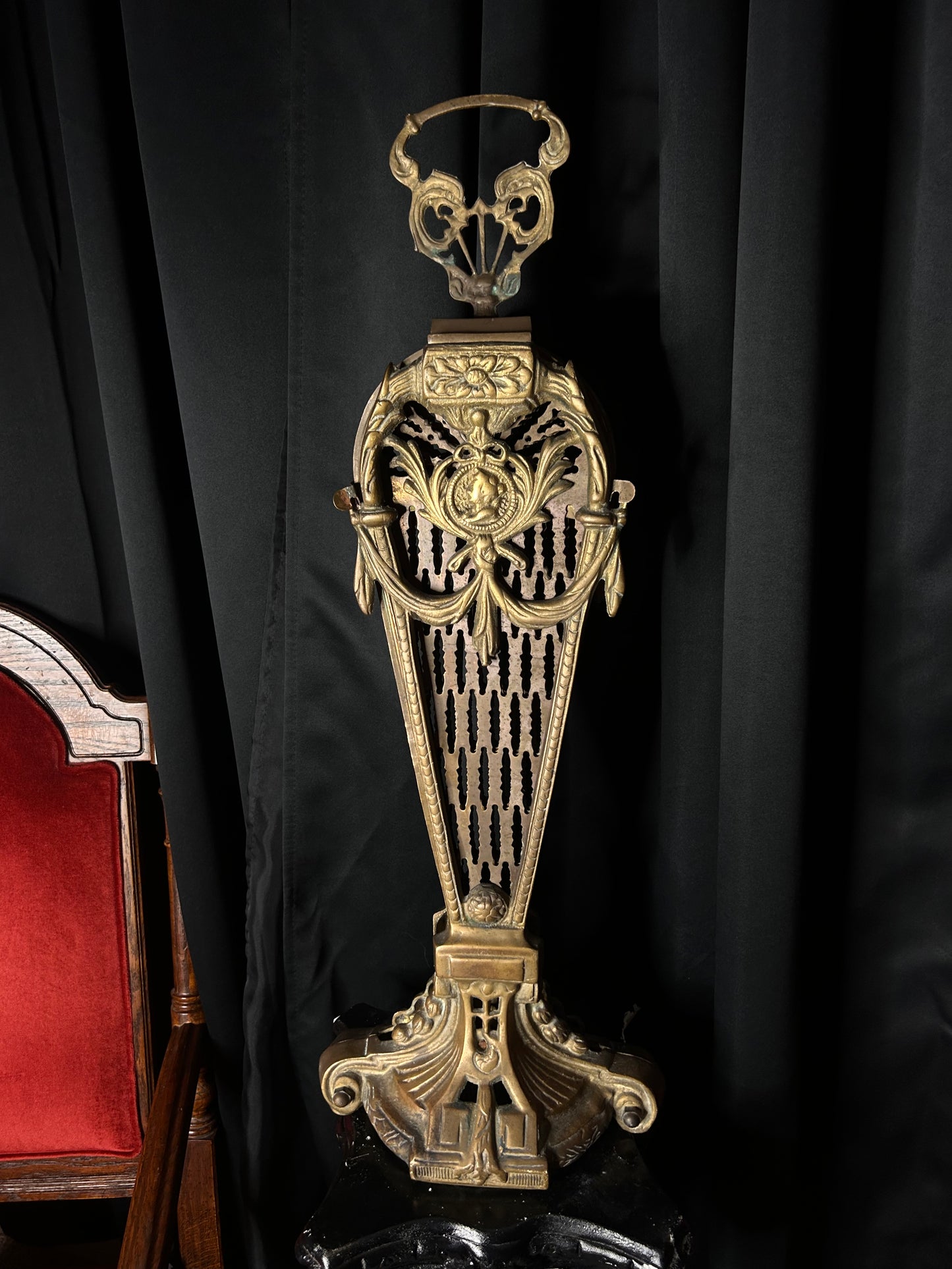Peacock Brass Fireplace Fan Cameo Design