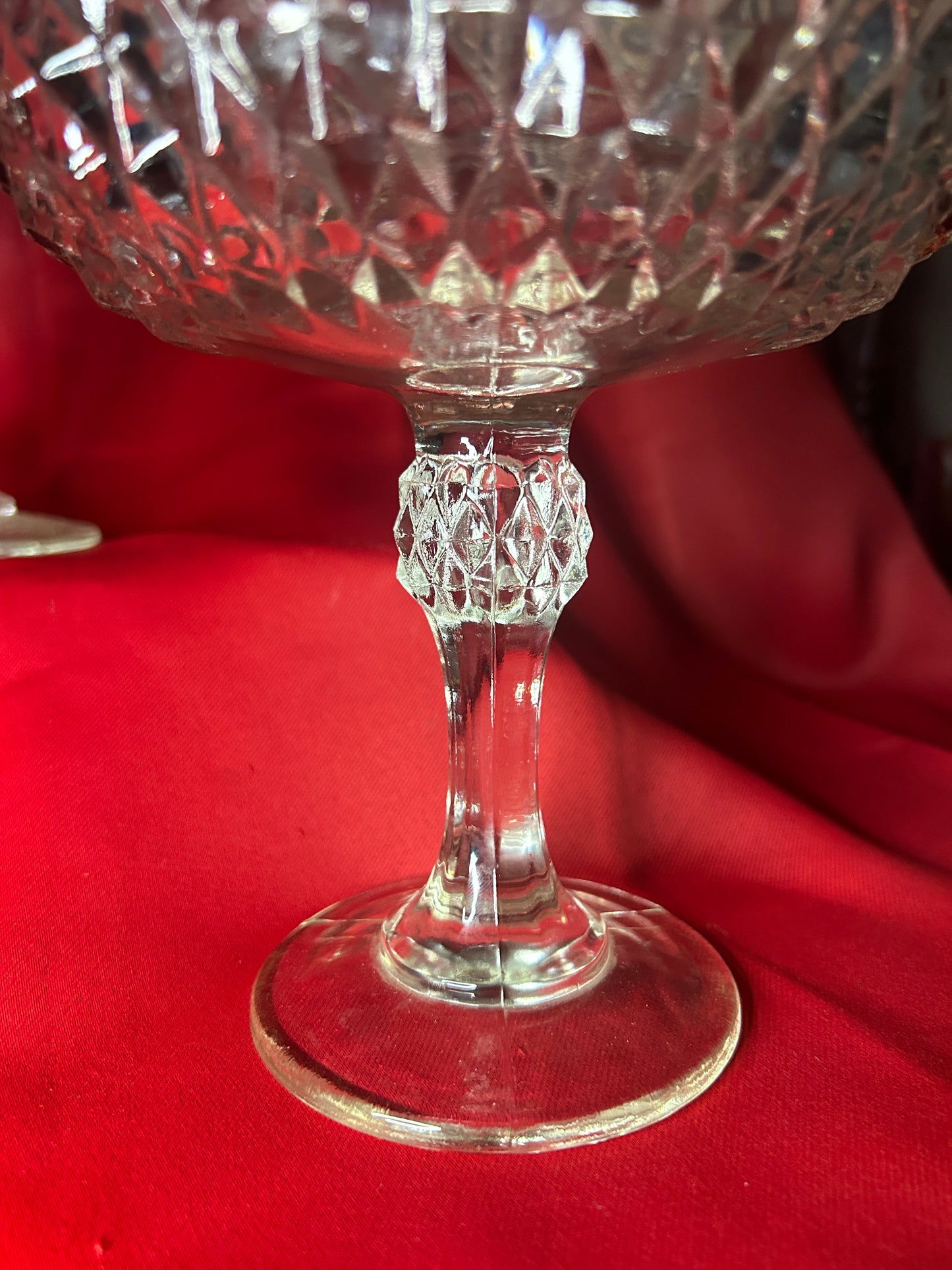 Pair of Indiana Glass Cranberry Flash Diamond Point Pedestal Compote Candy Dish W/Lid