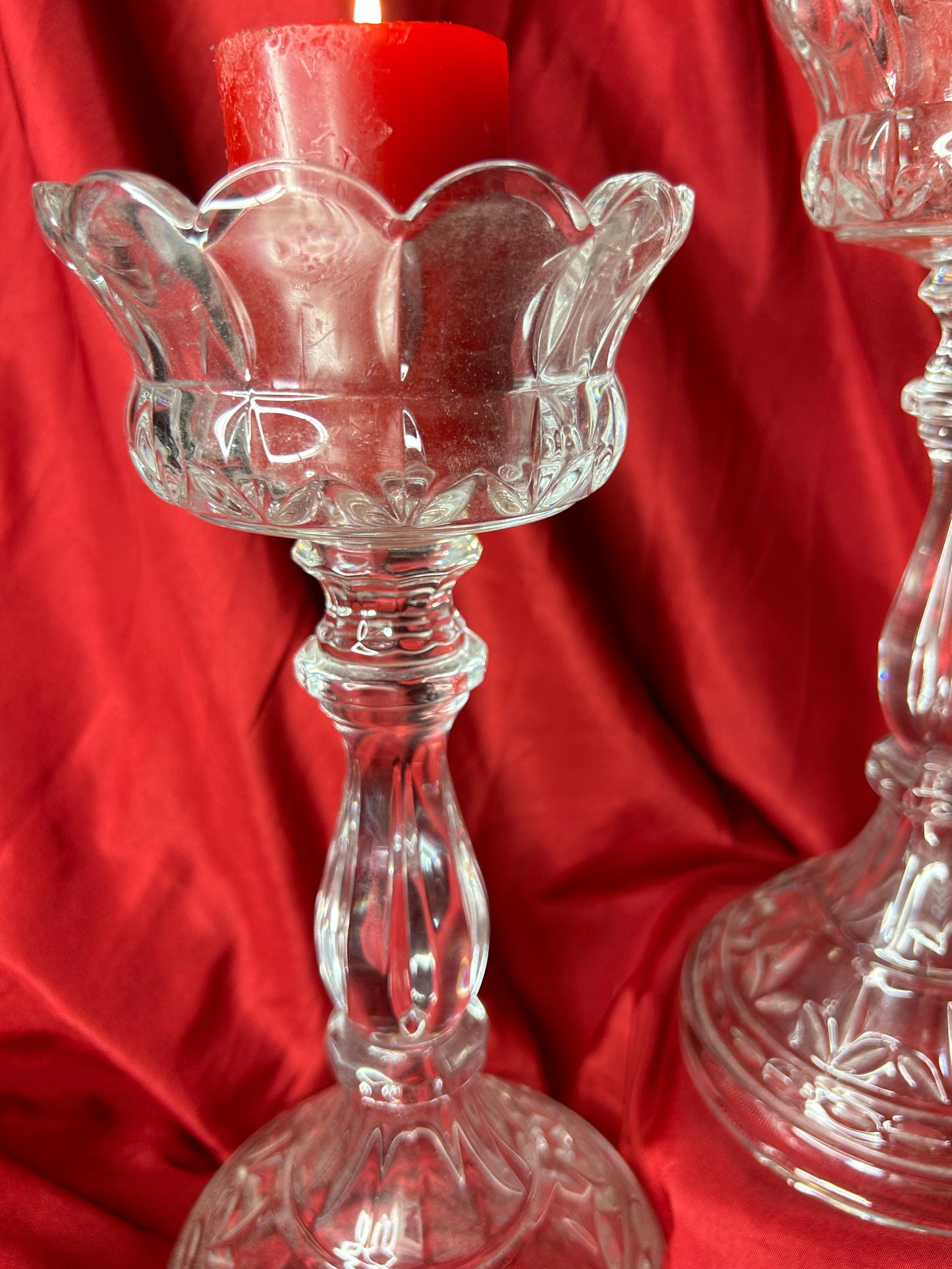 Vintage Set Bohemian 24% Lead Crystal Pillar/Taper Mantel Candle Holder Czech