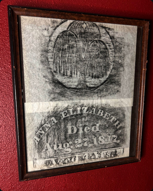 Framed Gravestone Rubbing with Weeping Willow imagery