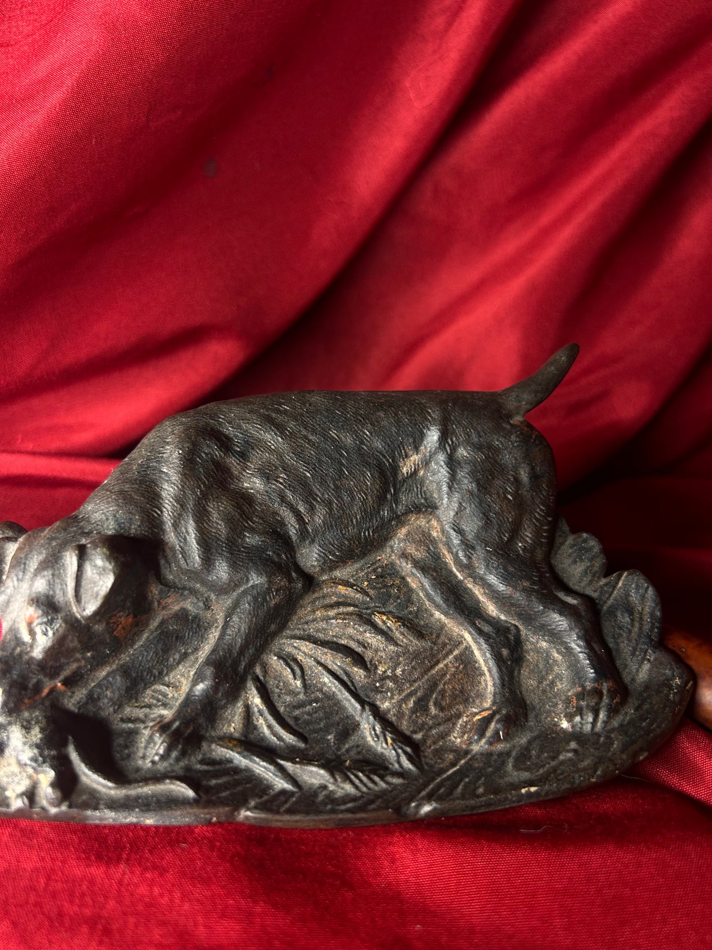 Cast Iron Dog Catching Rat Trinket Dish