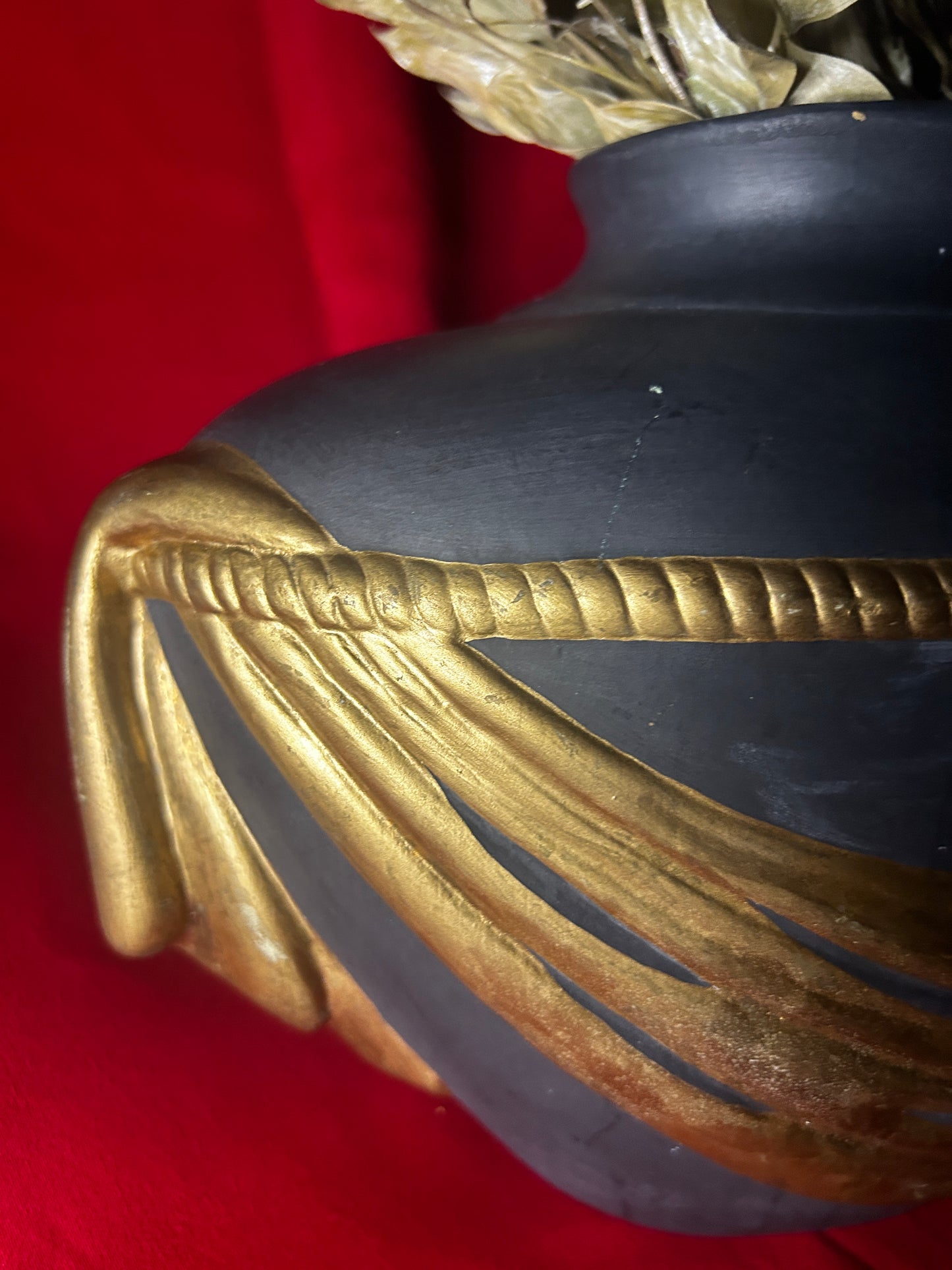 Vintage Extra Large Black & Gold Vase