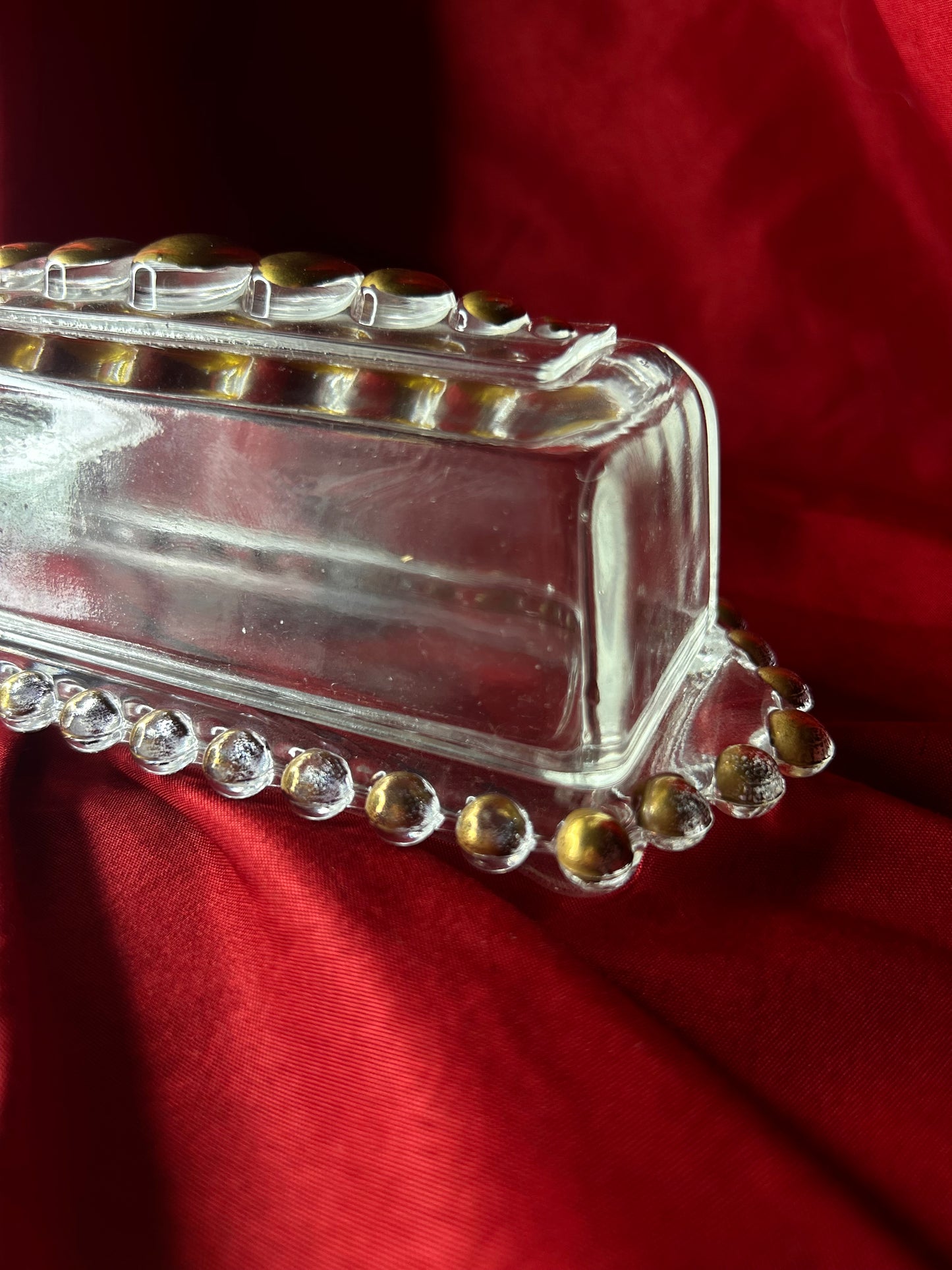 Imperial Glass Candlewick Lidded Butter Dish with Gold Trim