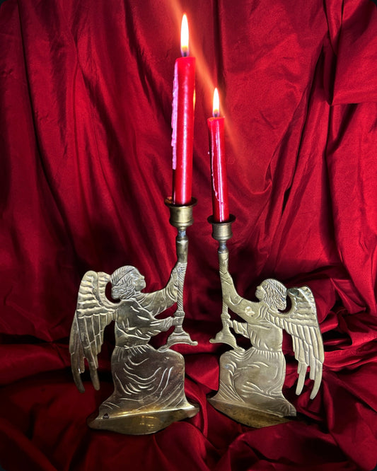 Pair of Brass Angel Candleholders