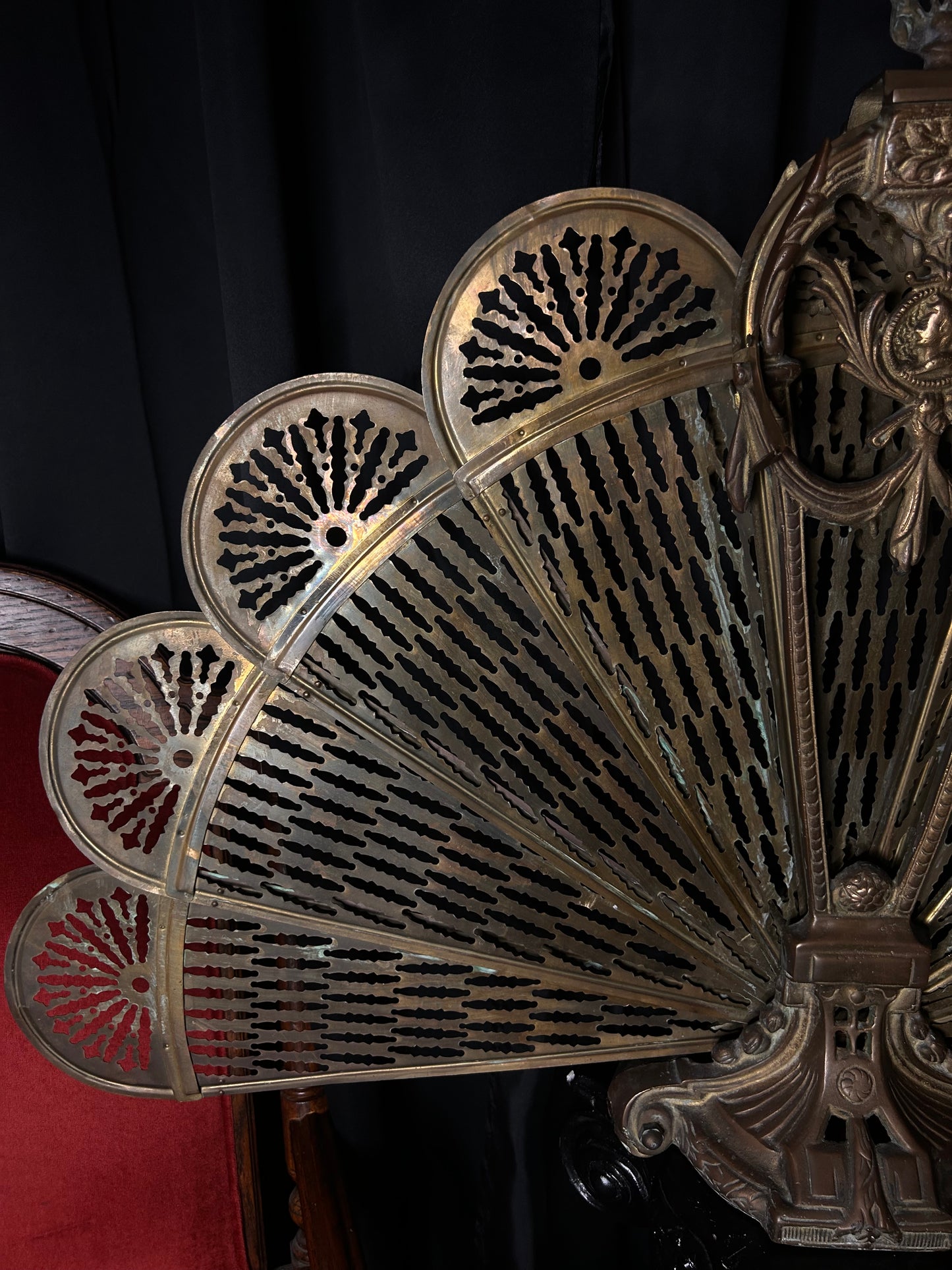Peacock Brass Fireplace Fan Cameo Design