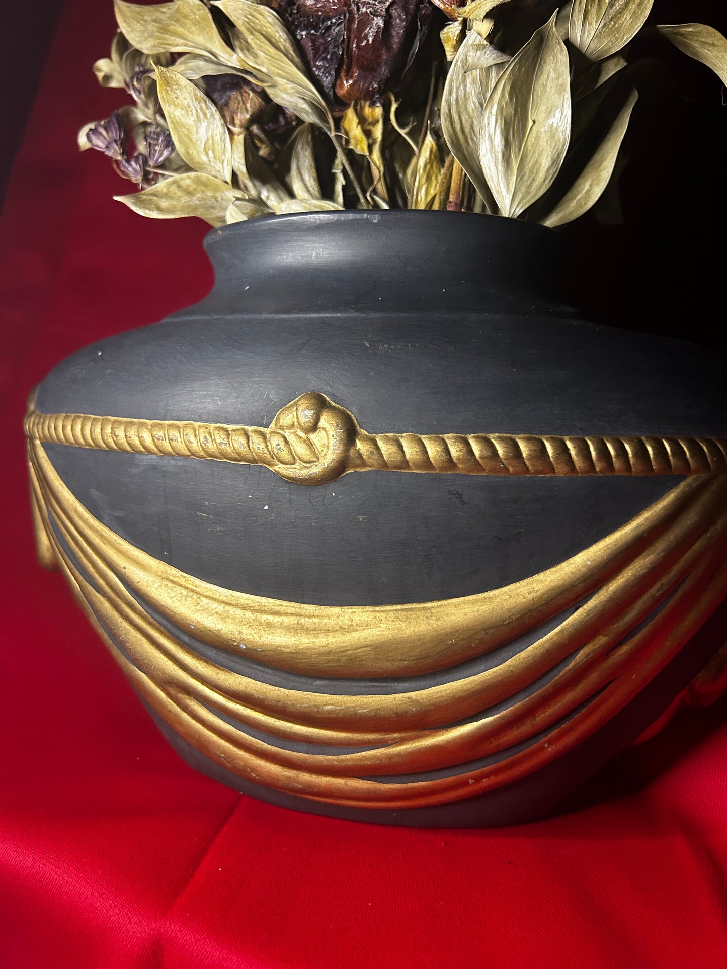 Vintage Extra Large Black & Gold Vase
