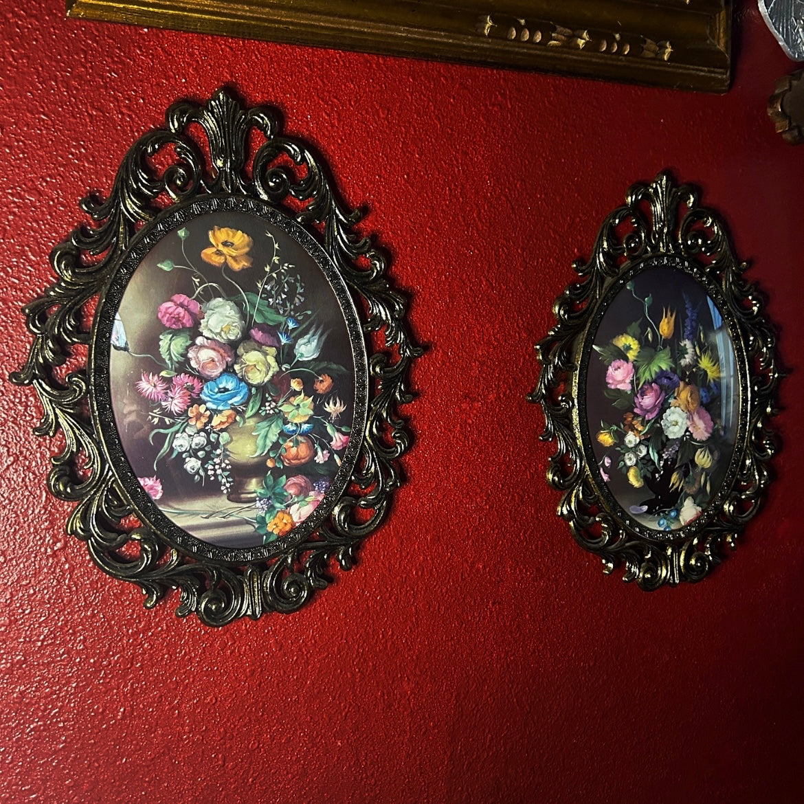 Vintage Set of Ornate Metal Convex Glass Frames