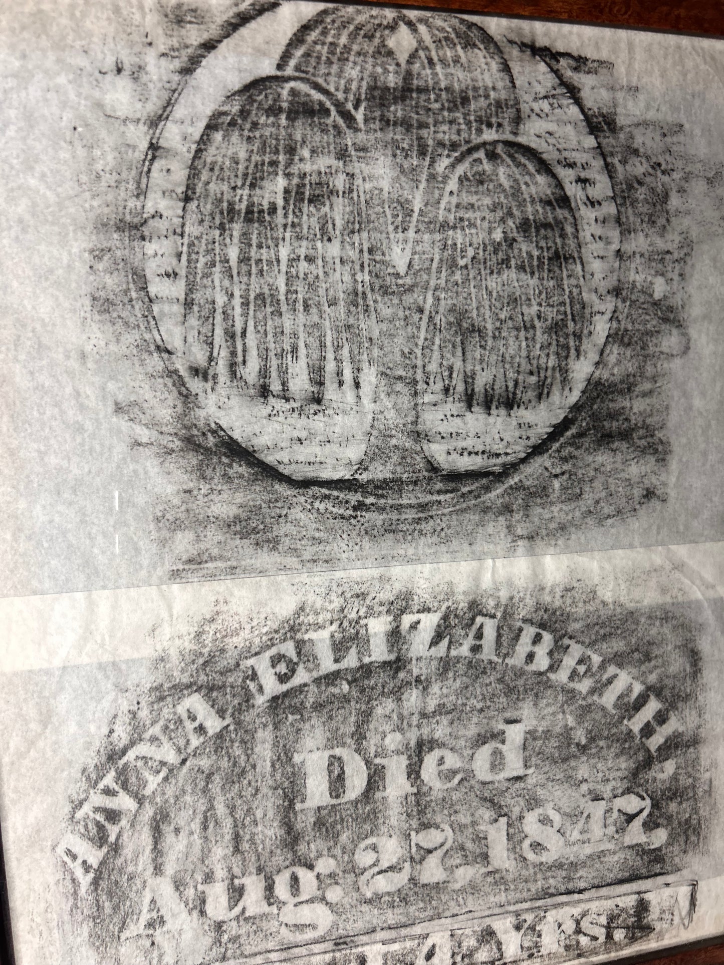 Framed Gravestone Rubbing with Weeping Willow imagery