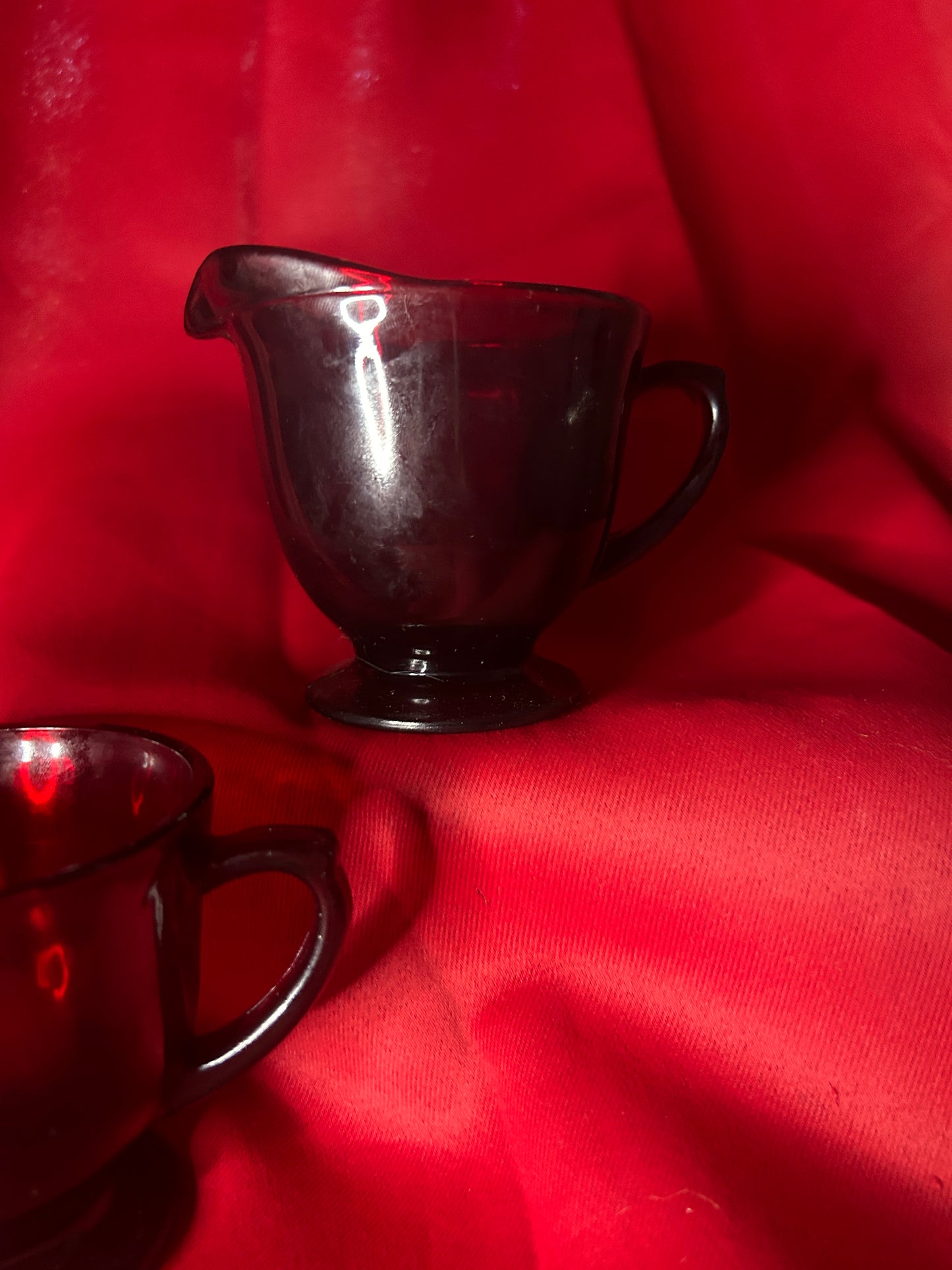 Vintage Anchor Hocking Sugar And Creamer Set Ruby Red