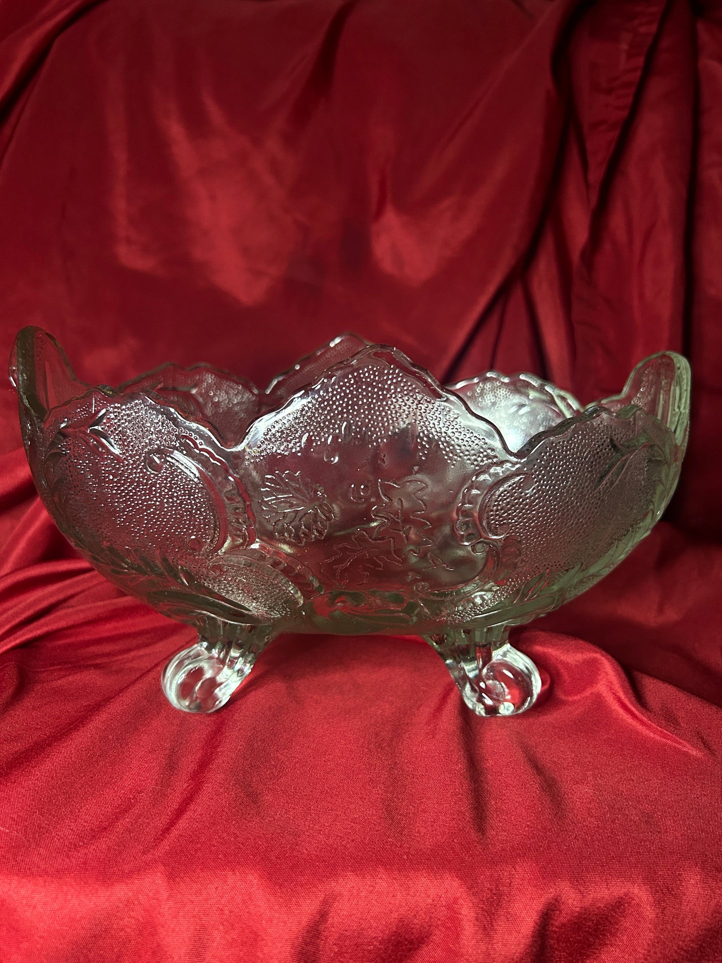 Jeannette Lombardi Vintage Clear Glass Oval Footed Bowl