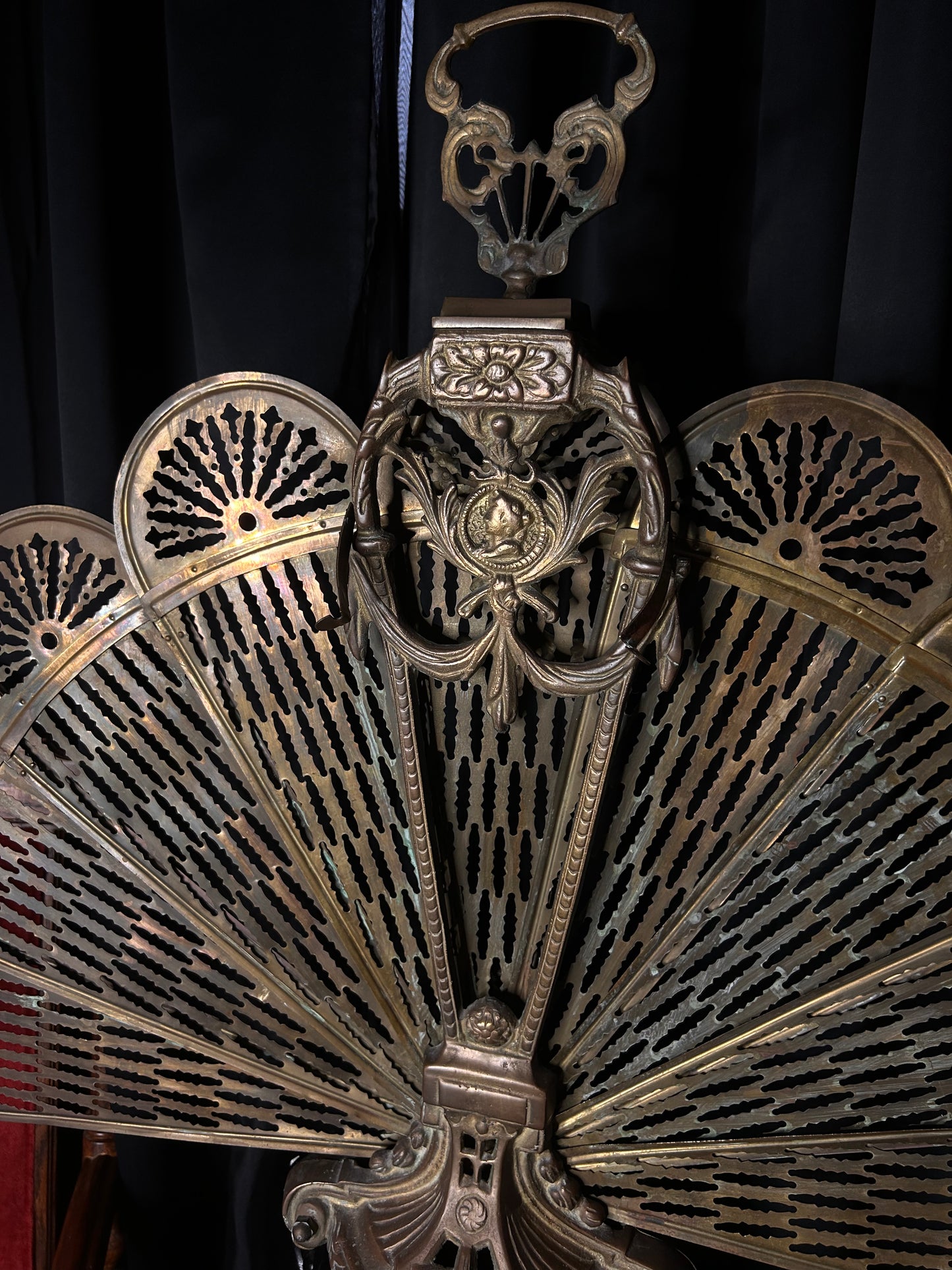 Peacock Brass Fireplace Fan Cameo Design