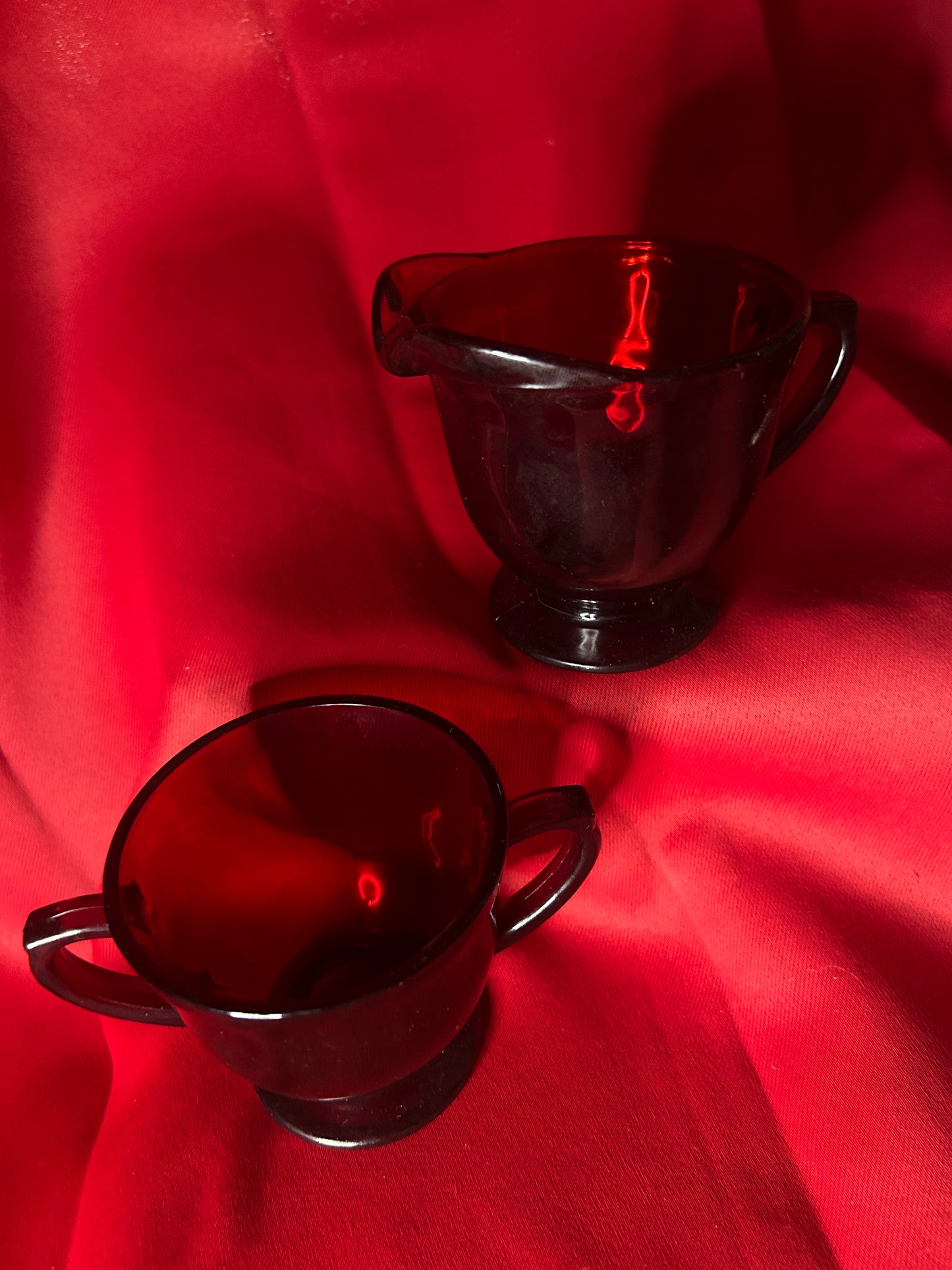 Vintage Anchor Hocking Sugar And Creamer Set Ruby Red