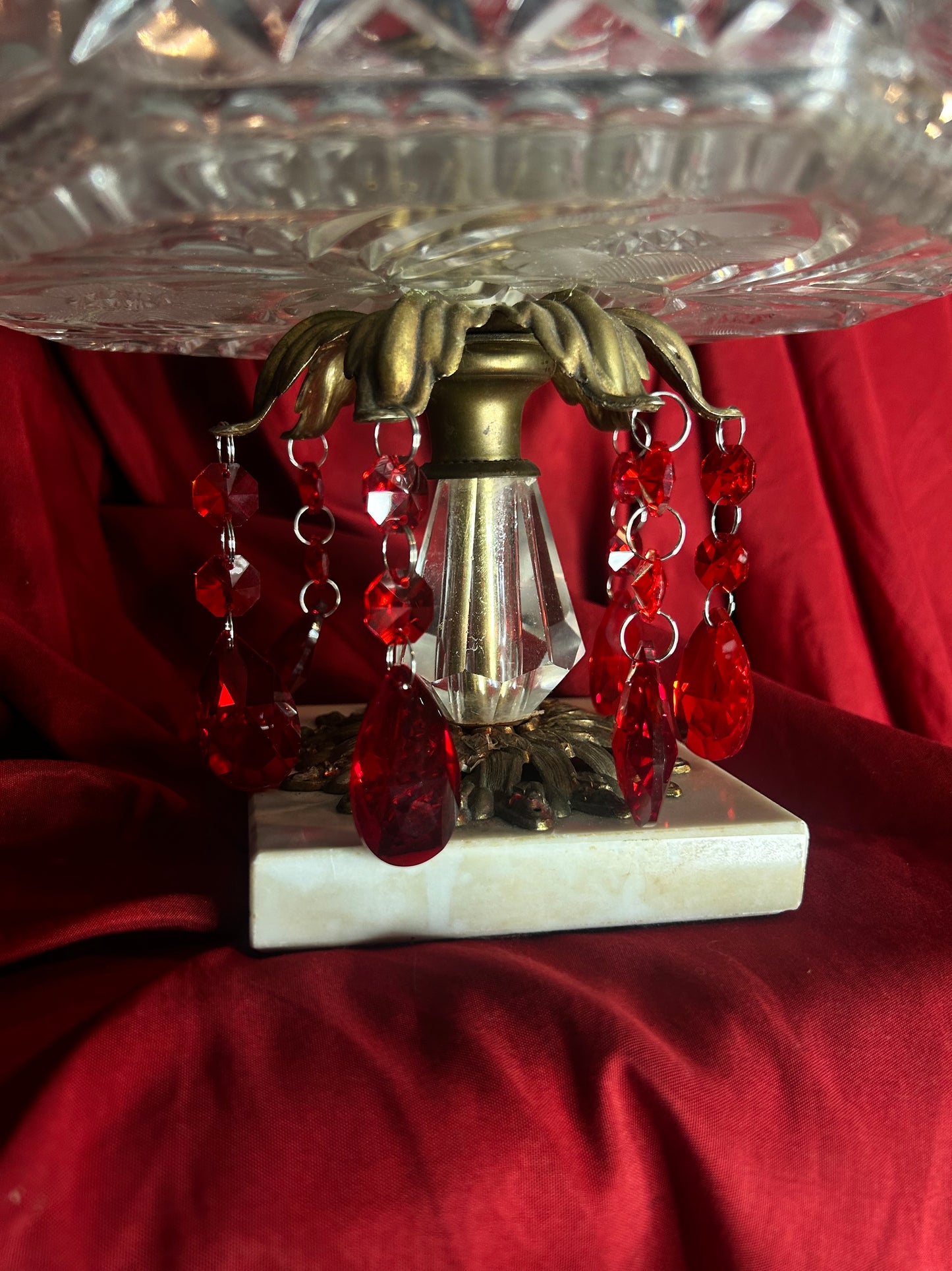 Ornate Red Crystals Compote with Marble Base