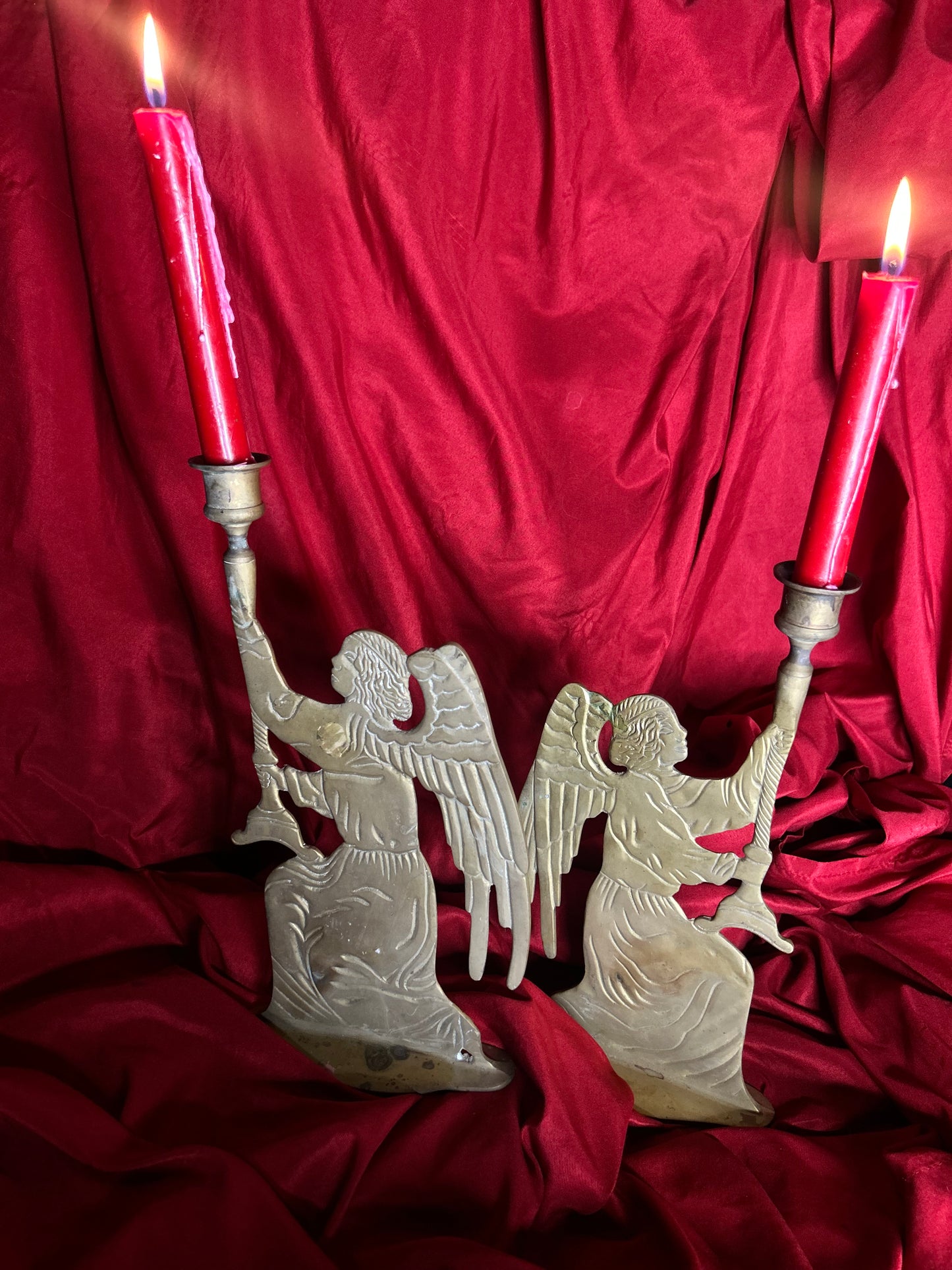 Pair of Brass Angel Candleholders