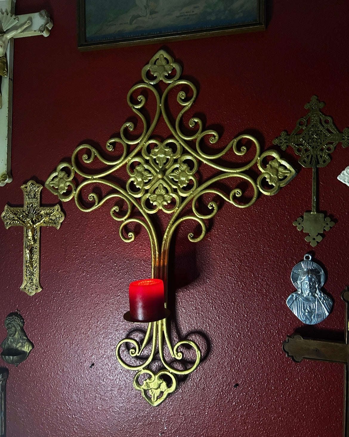Tall Cross Gold Candleholder