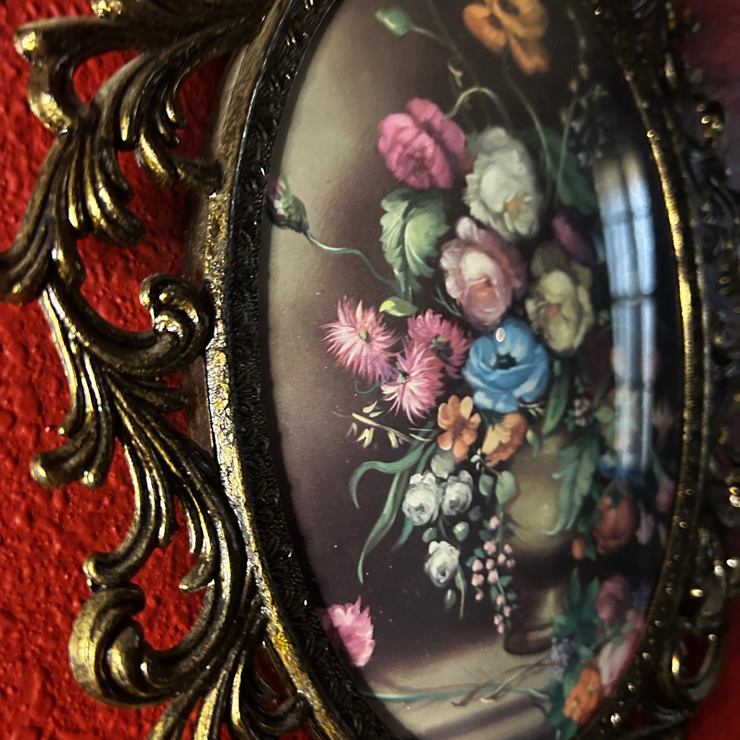 Vintage Set of Ornate Metal Convex Glass Frames