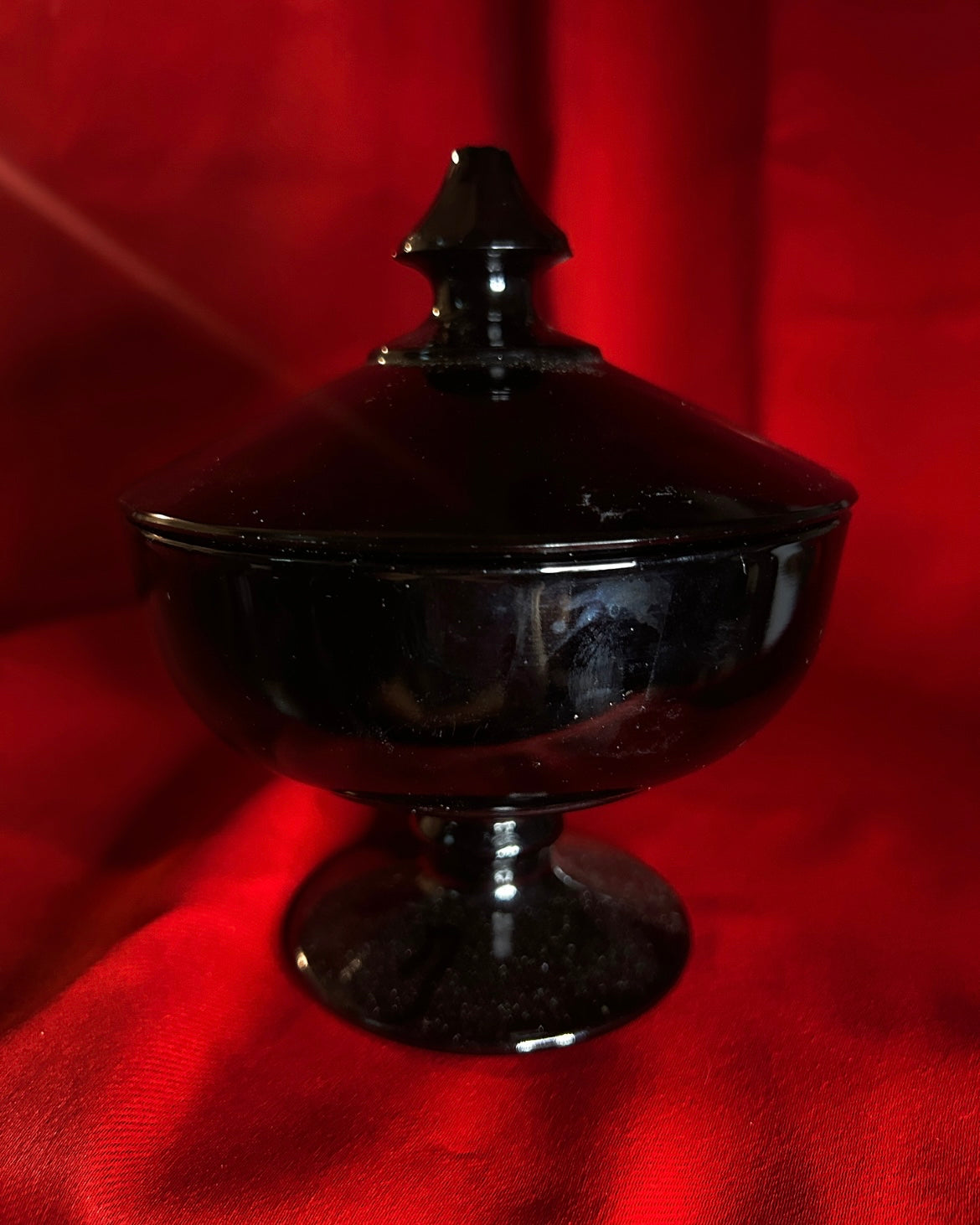 Vintage Black Depression Glass Lidded Pedestal Candy Dish