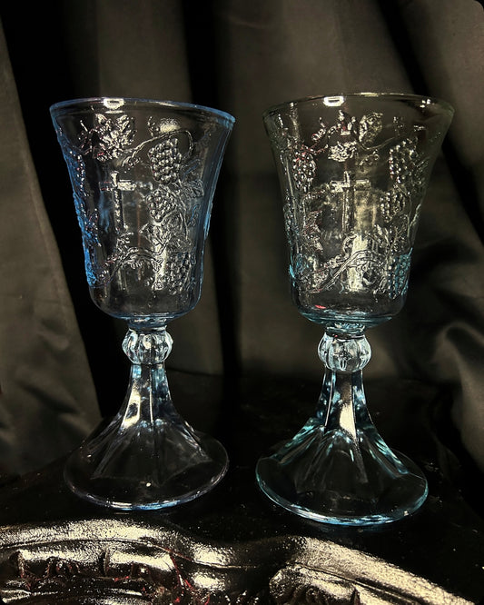 Vintage Blue Tiara Glass Last Supper Single Goblet