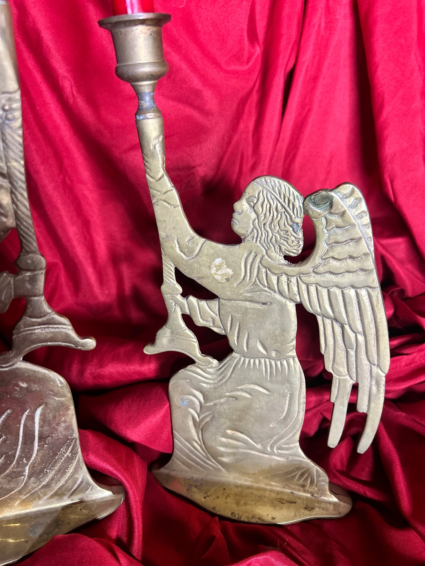 Pair of Brass Angel Candleholders