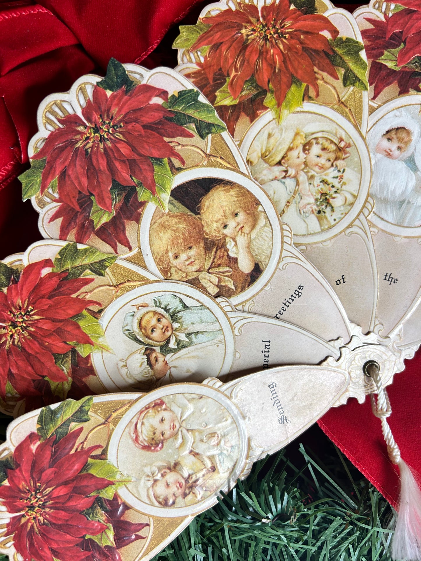 Vintage Victorian Reproduction Fan Greeting Christmas Holiday Card