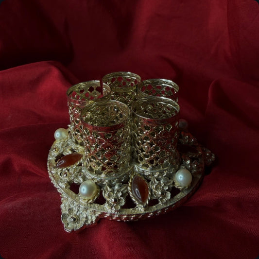 Vintage Rhinestone and Pearl Adorned Metal Lipstick Holder