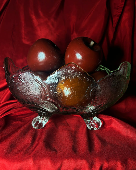 Jeannette Lombardi Vintage Clear Glass Oval Footed Bowl