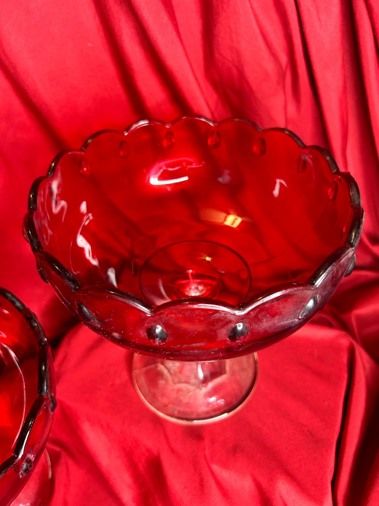 Vintage Pair of Indiana Glass Large Ruby Red Teardrop Compote Dishes