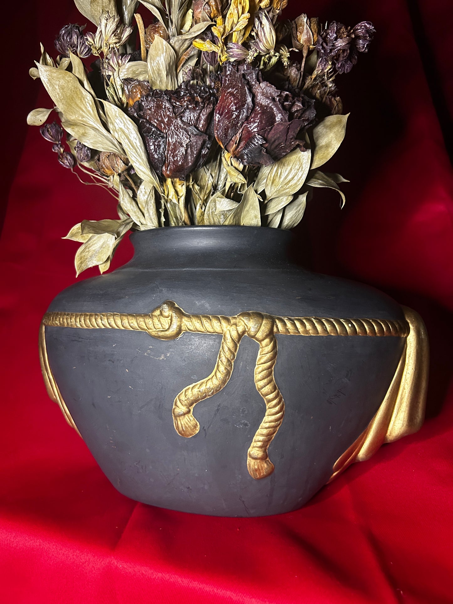 Vintage Extra Large Black & Gold Vase