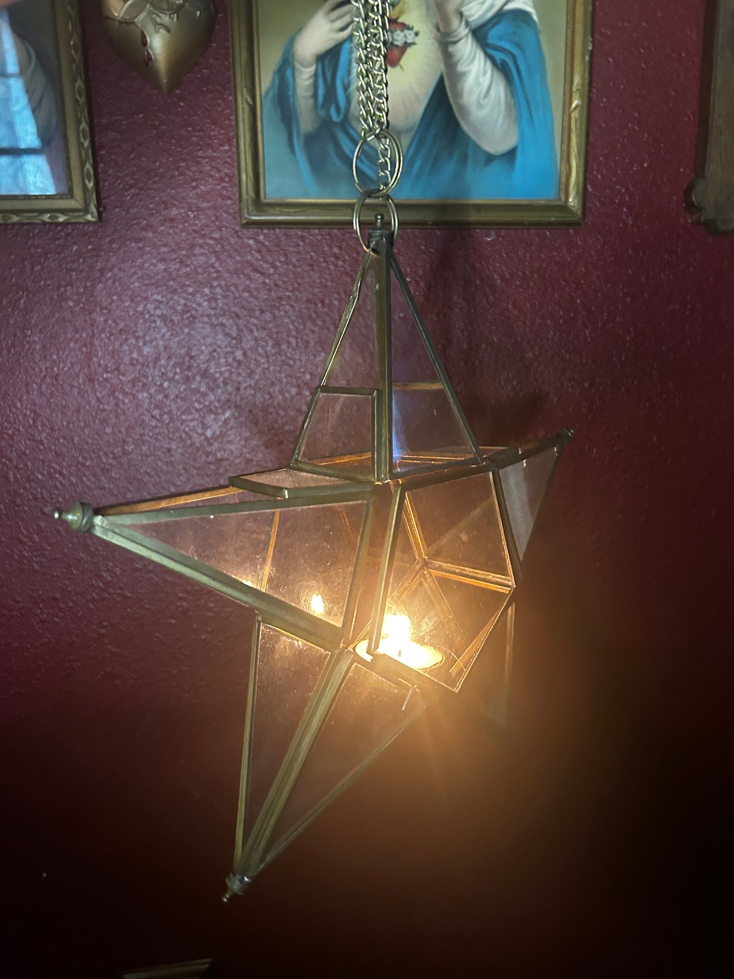 Hanging Star Glass Lantern Tealight Holder