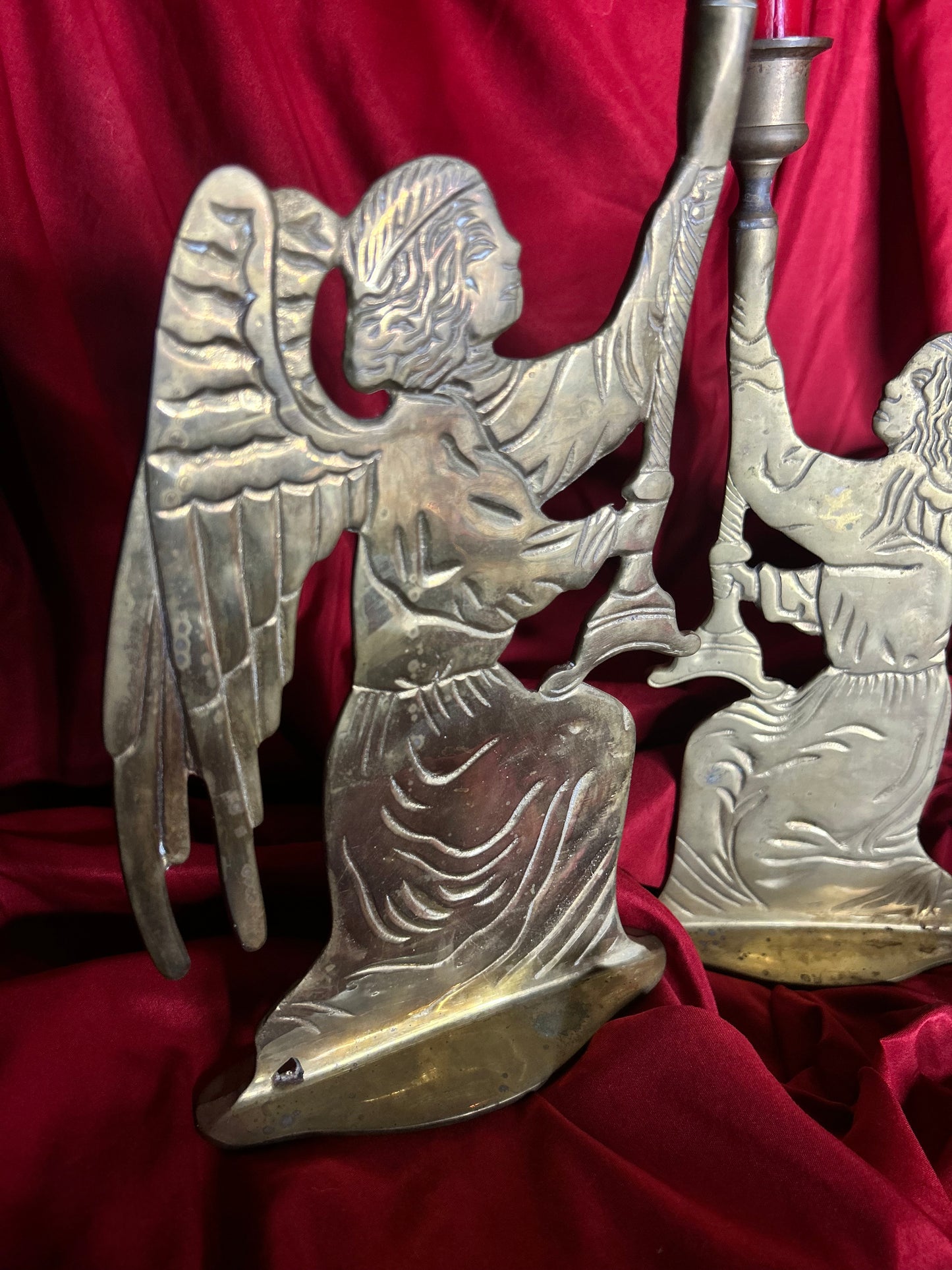 Pair of Brass Angel Candleholders