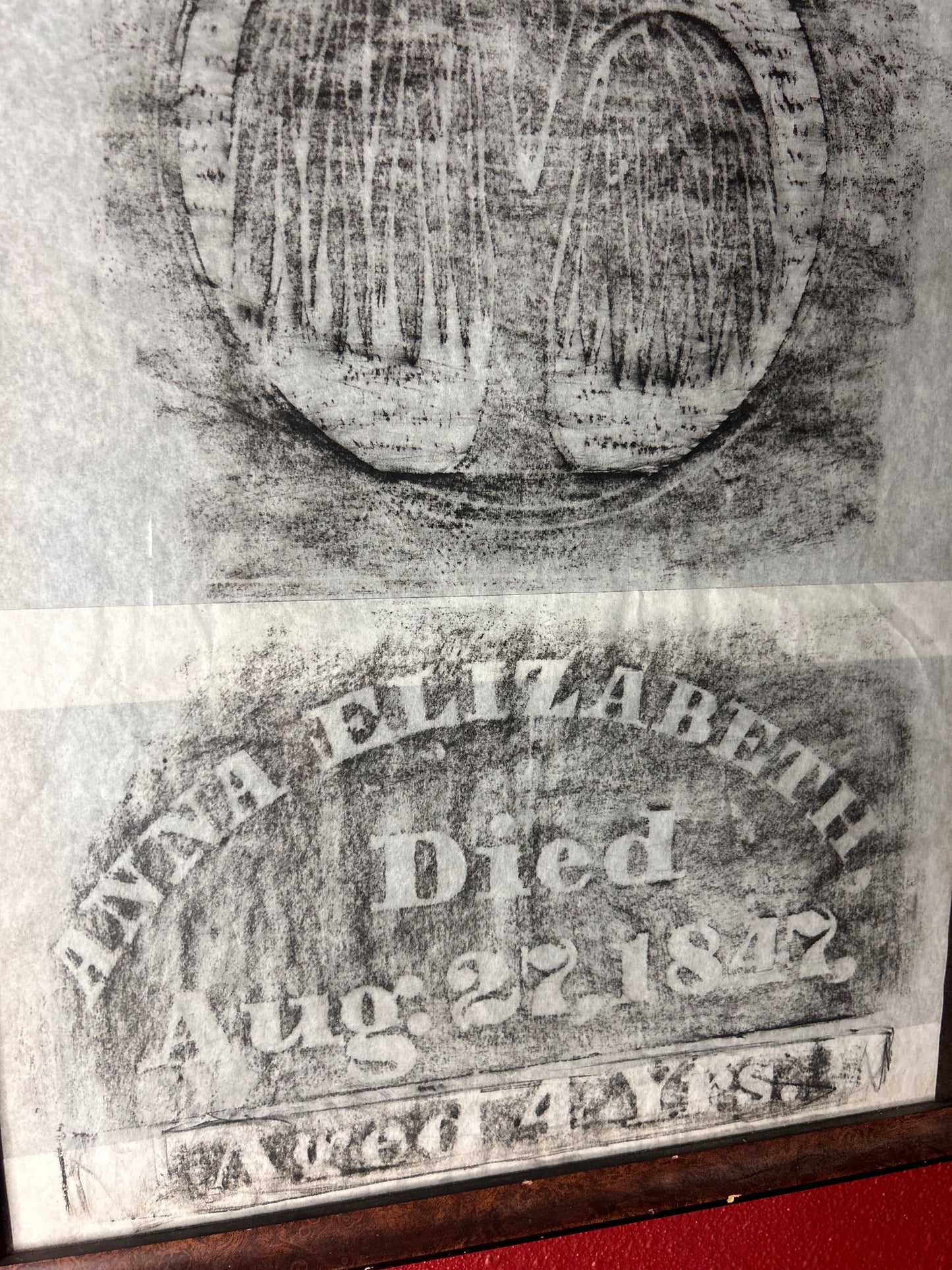 Framed Gravestone Rubbing with Weeping Willow imagery