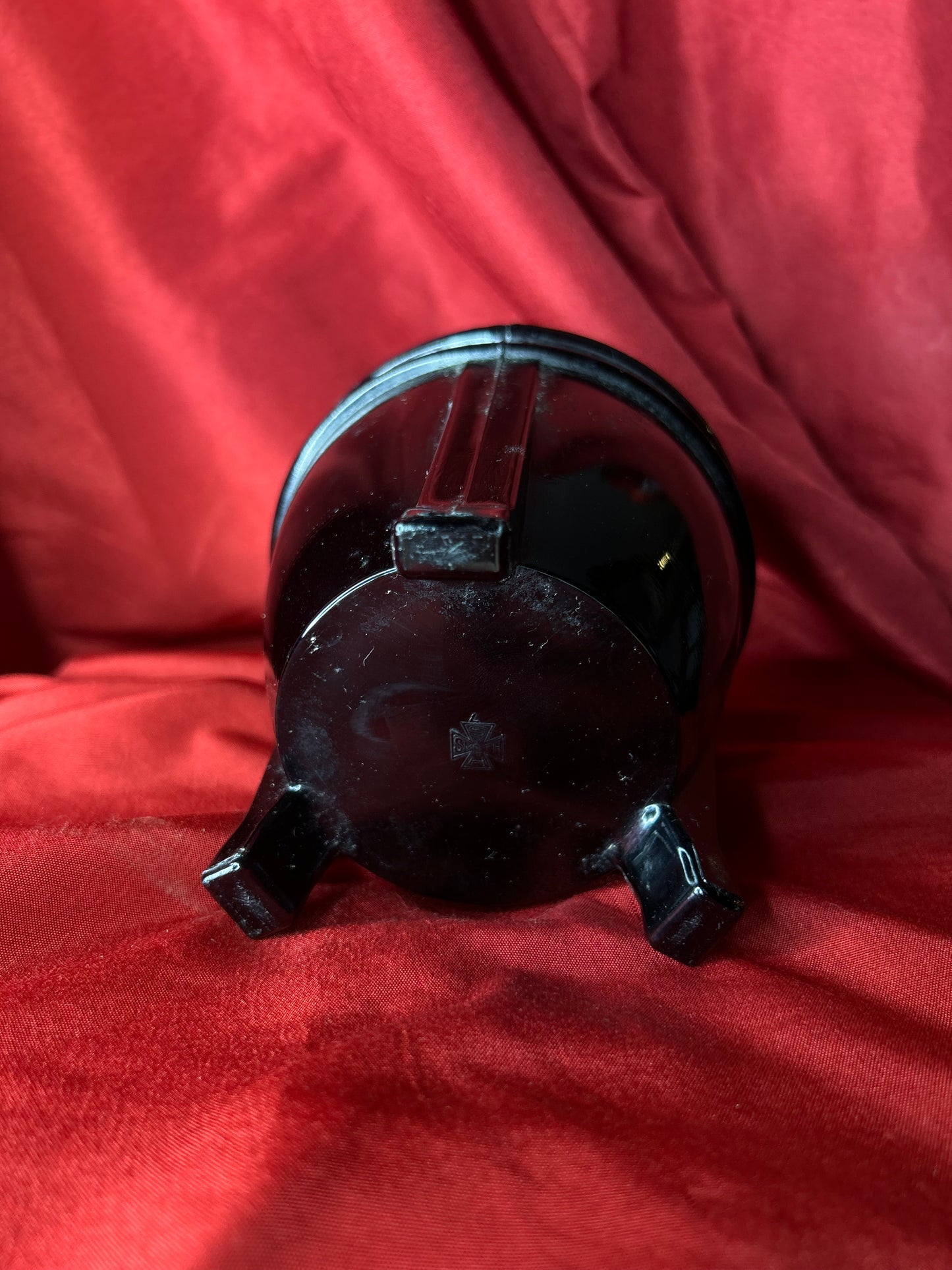 Vintage LE Smith Black Amethyst Glass Art Deco Footed Vase Greek Key Pattern